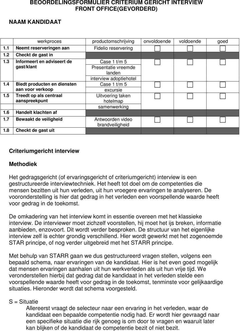 6 Handelt klachten af Case 1 t/m 5 Presentatie vreemde landen interview adoptiehotel Case 1 t/m 5 excursie Uitvoering taken hotelmap samenwerking 1.