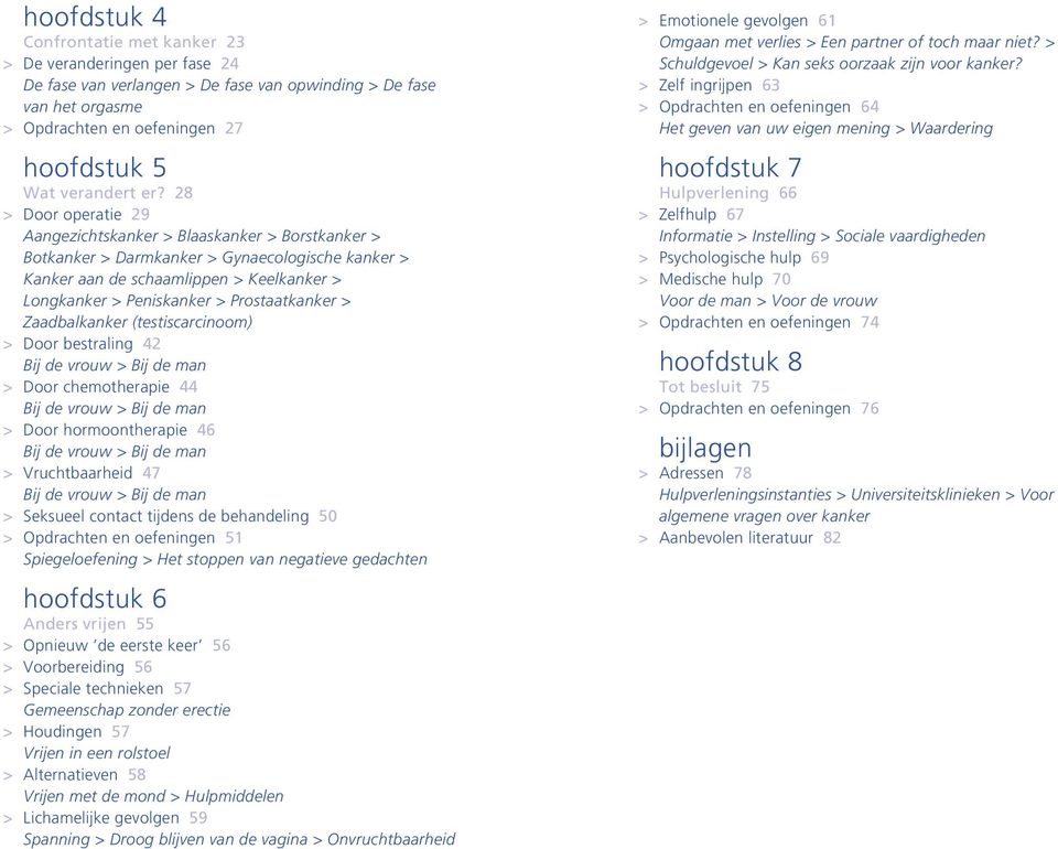 Prostaatkanker > Zaadbalkanker (testiscarcinoom) > Door bestraling 42 Bij de vrouw > Bij de man > Door chemotherapie 44 Bij de vrouw > Bij de man > Door hormoontherapie 46 Bij de vrouw > Bij de man >