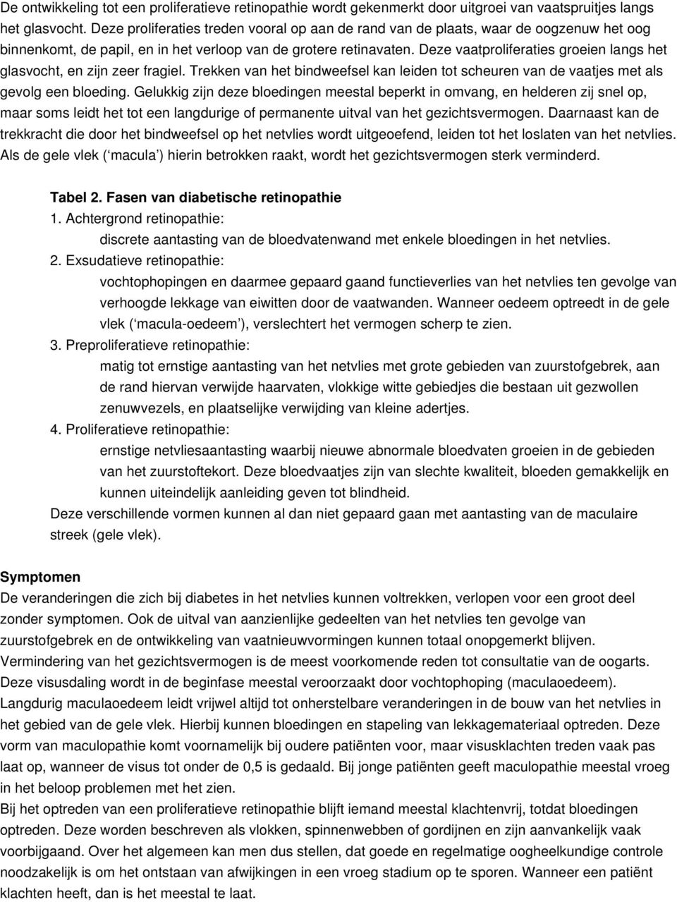 Deze vaatproliferaties groeien langs het glasvocht, en zijn zeer fragiel. Trekken van het bindweefsel kan leiden tot scheuren van de vaatjes met als gevolg een bloeding.