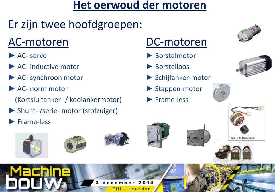 / kooiankermotor) Shunt- /serie- motor (stofzuiger) Frame-less