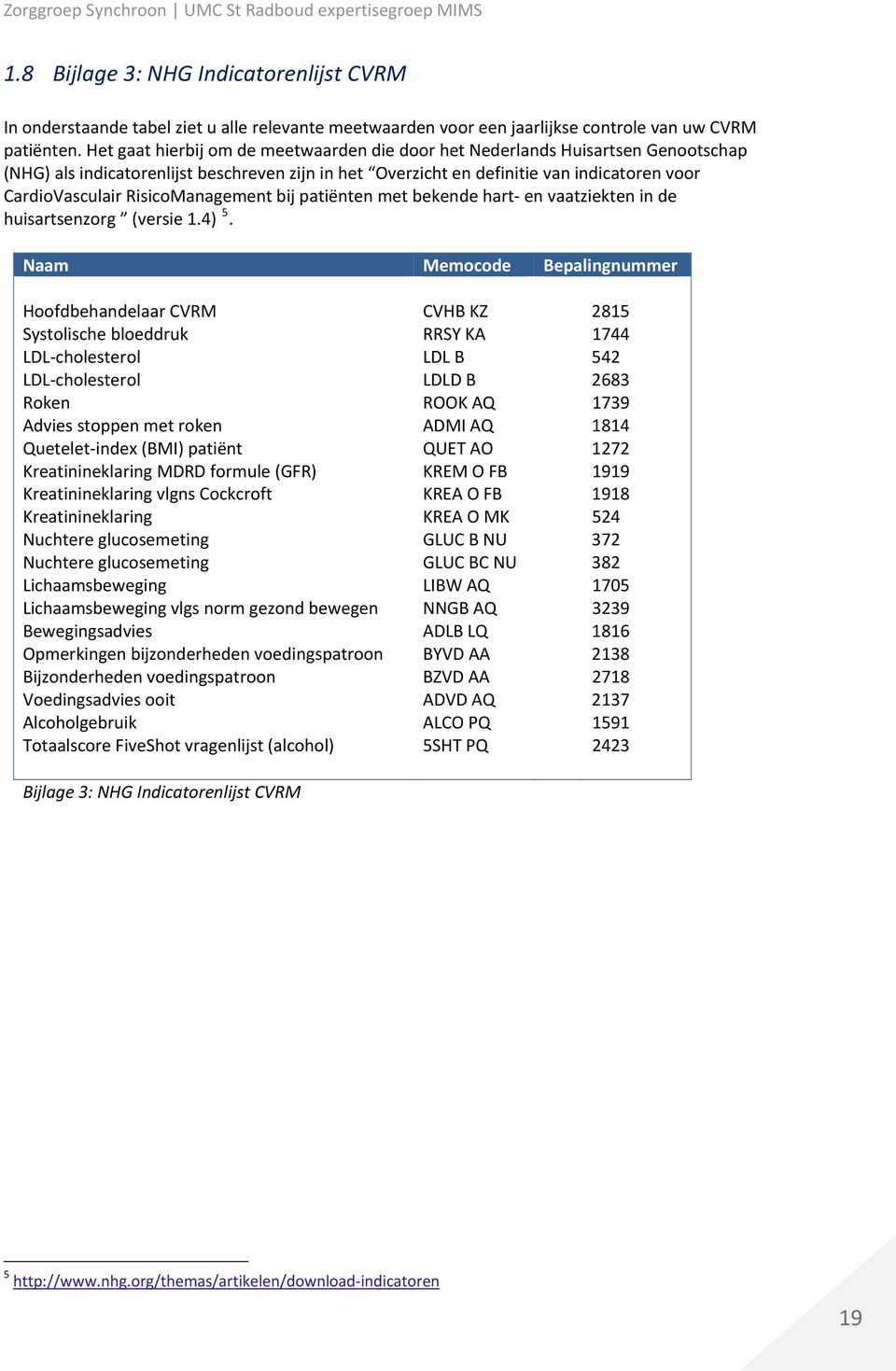 RisicoManagement bij patiënten met bekende hart en vaatziekten in de huisartsenzorg (versie 1.4) 5.