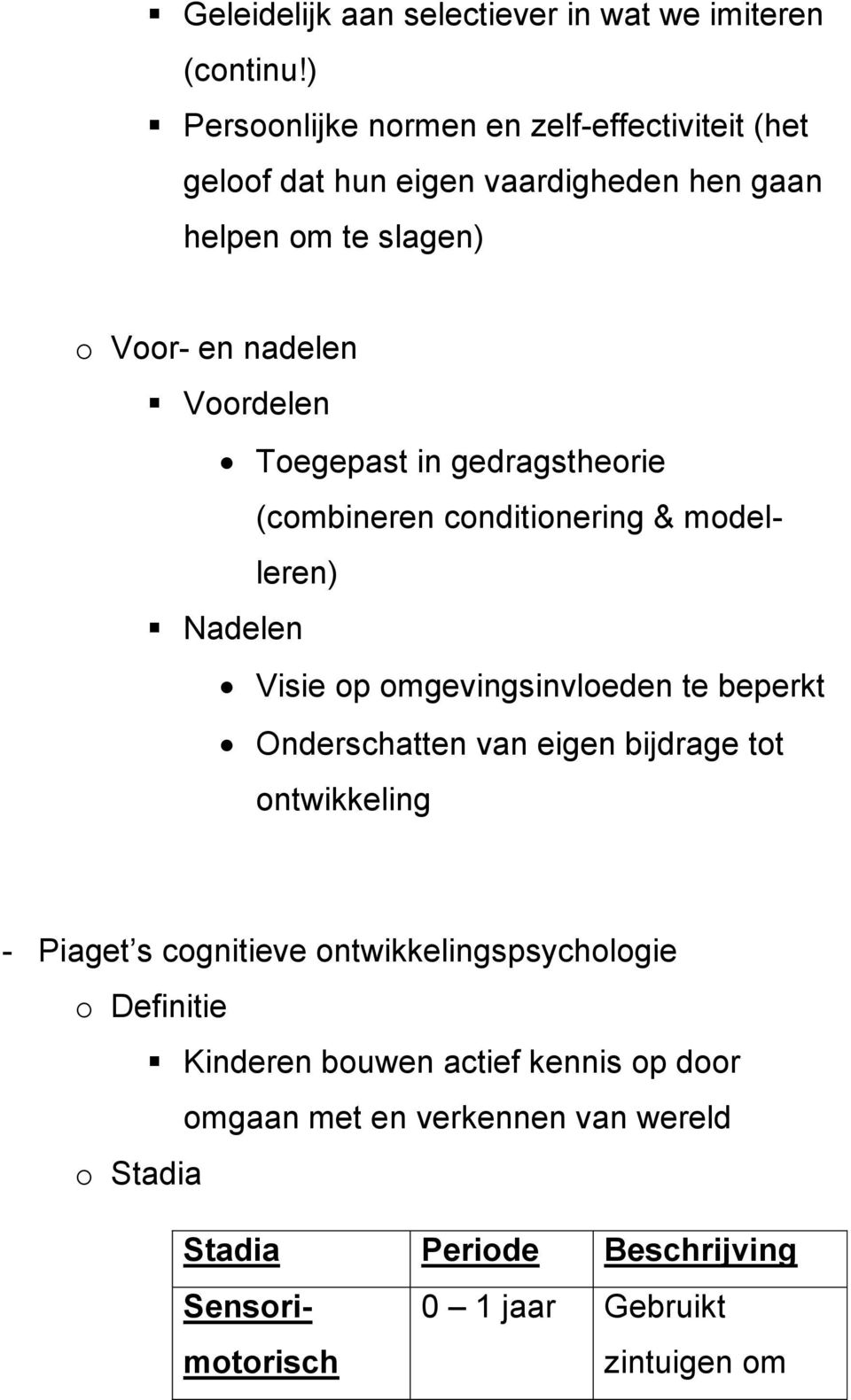 Toegepast in gedragstheorie (combineren conditionering & modelleren) Nadelen Visie op omgevingsinvloeden te beperkt Onderschatten van eigen