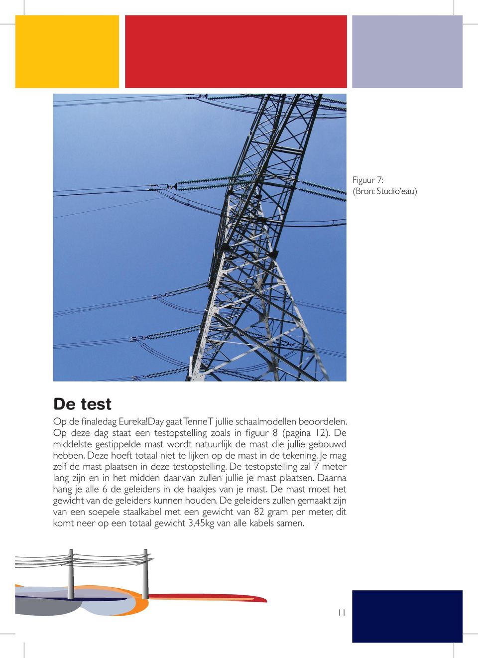 Je mag zelf de mast plaatsen in deze testopstelling. De testopstelling zal 7 meter lang zijn en in het midden daarvan zullen jullie je mast plaatsen.