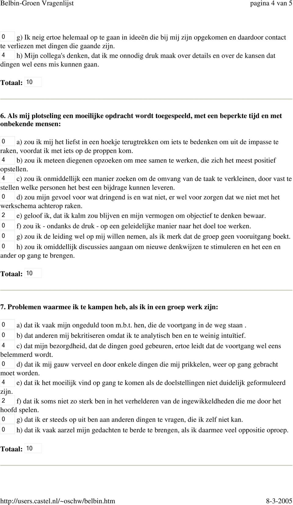 Als mij plotseling een moeilijke opdracht wordt toegespeeld, met een beperkte tijd en met onbekende mensen: a) zou ik mij het liefst in een hoekje terugtrekken om iets te bedenken om uit de impasse