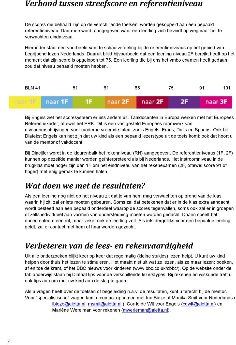Hieronder staat een voorbeeld van de schaalverdeling bij de referentieniveaus op het gebied van begrijpend lezen Nederlands.