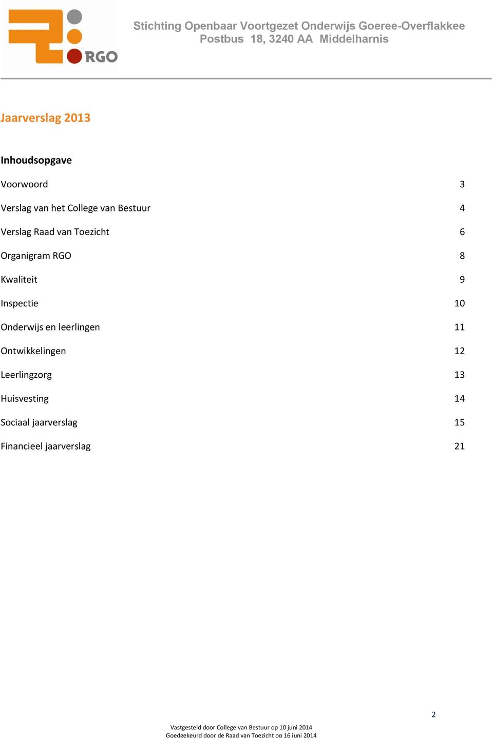 9 Inspectie 10 Onderwijs en leerlingen 11 Ontwikkelingen 12