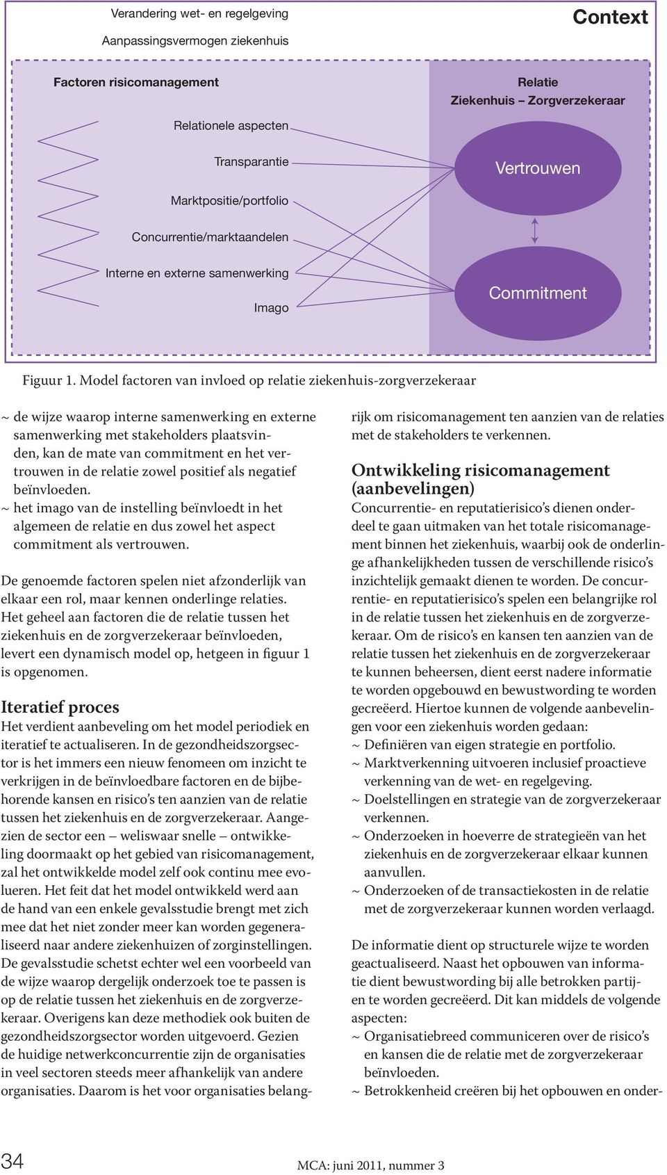 Model factoren van invloed op relatie ziekenhuis-zorgverzekeraar ~ de wijze waarop interne samenwerking en externe samenwerking met stakeholders plaatsvinden, kan de mate van commitment en het