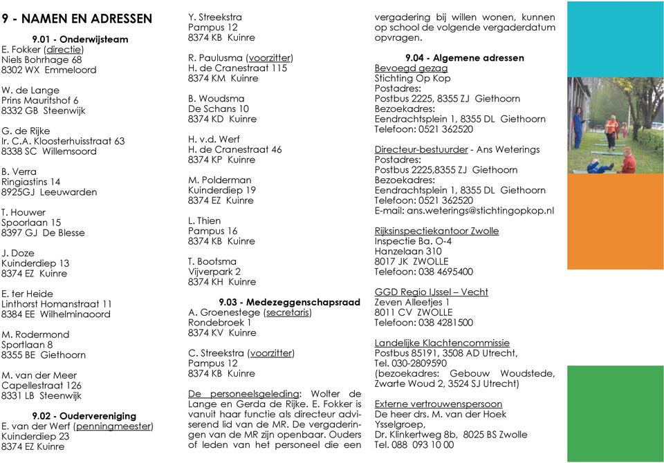 Rodermond Sportlaan 8 8355 BE Giethoorn M. van der Meer Capellestraat 126 8331 LB Steenwijk 9.02 - Oudervereniging E.