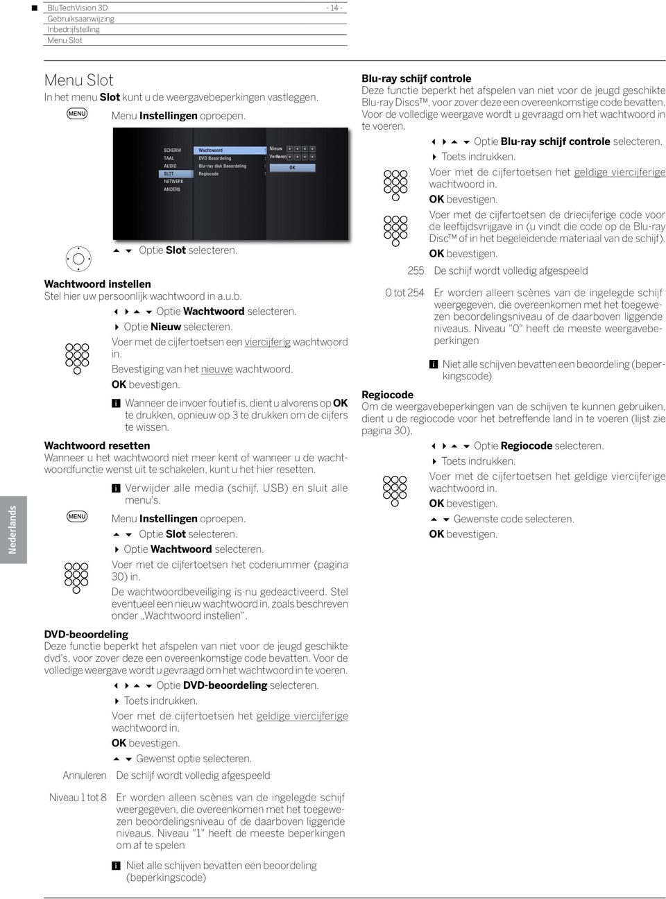 Voer met de cijfertoetsen een viercijferig wachtwoord in. Bevestiging van het nieuwe wachtwoord.