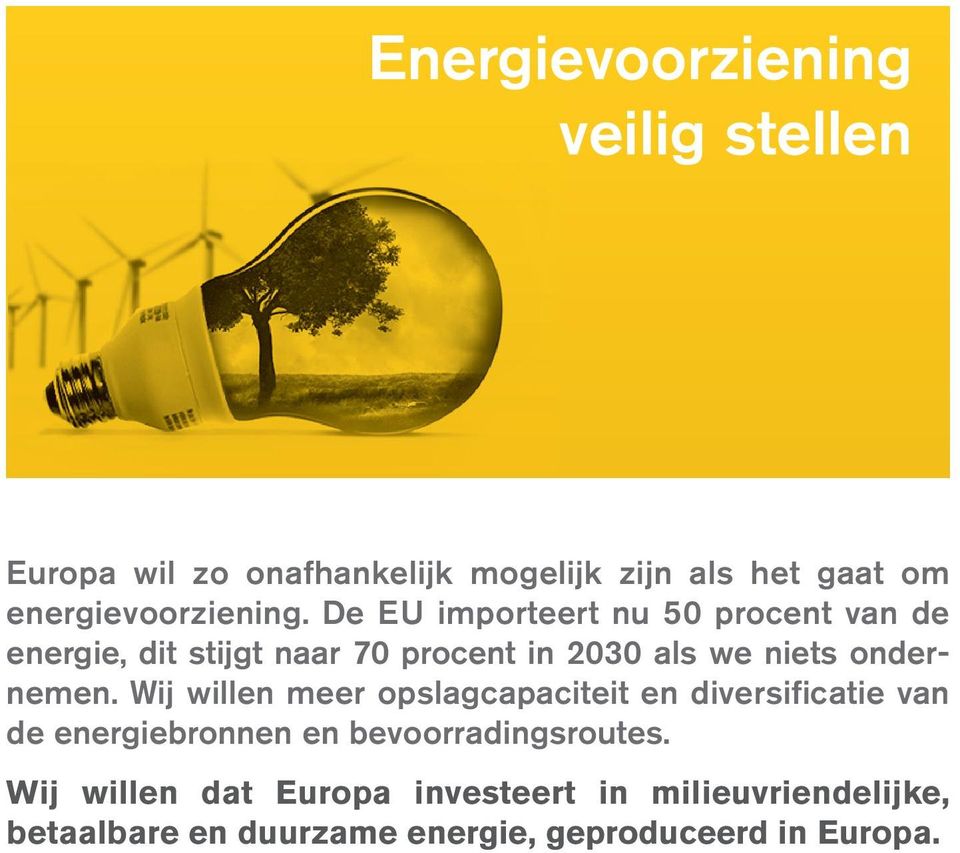 De EU importeert nu 50 procent van de energie, dit stijgt naar 70 procent in 2030 als we niets ondernemen.