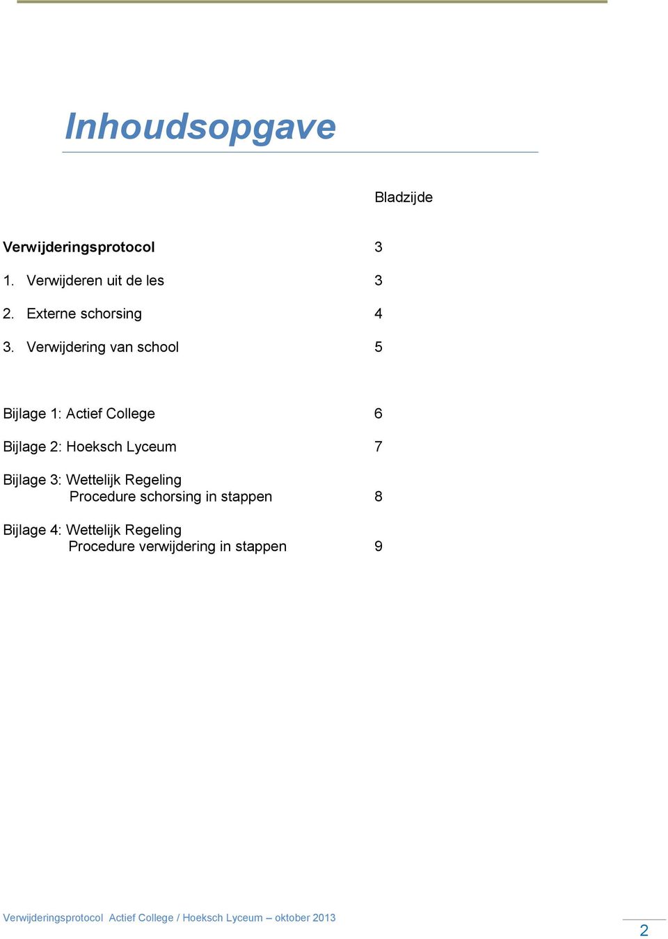 Verwijdering van school 5 Bijlage 1: Actief College 6 Bijlage 2: Hoeksch