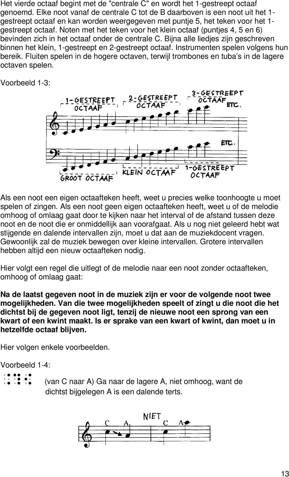 Noten met het teken voor het klein octaaf (puntjes 4, 5 en 6) bevinden zich in het octaaf onder de centrale C. Bijna alle liedjes zijn geschreven binnen het klein, 1-gestreept en 2-gestreept octaaf.