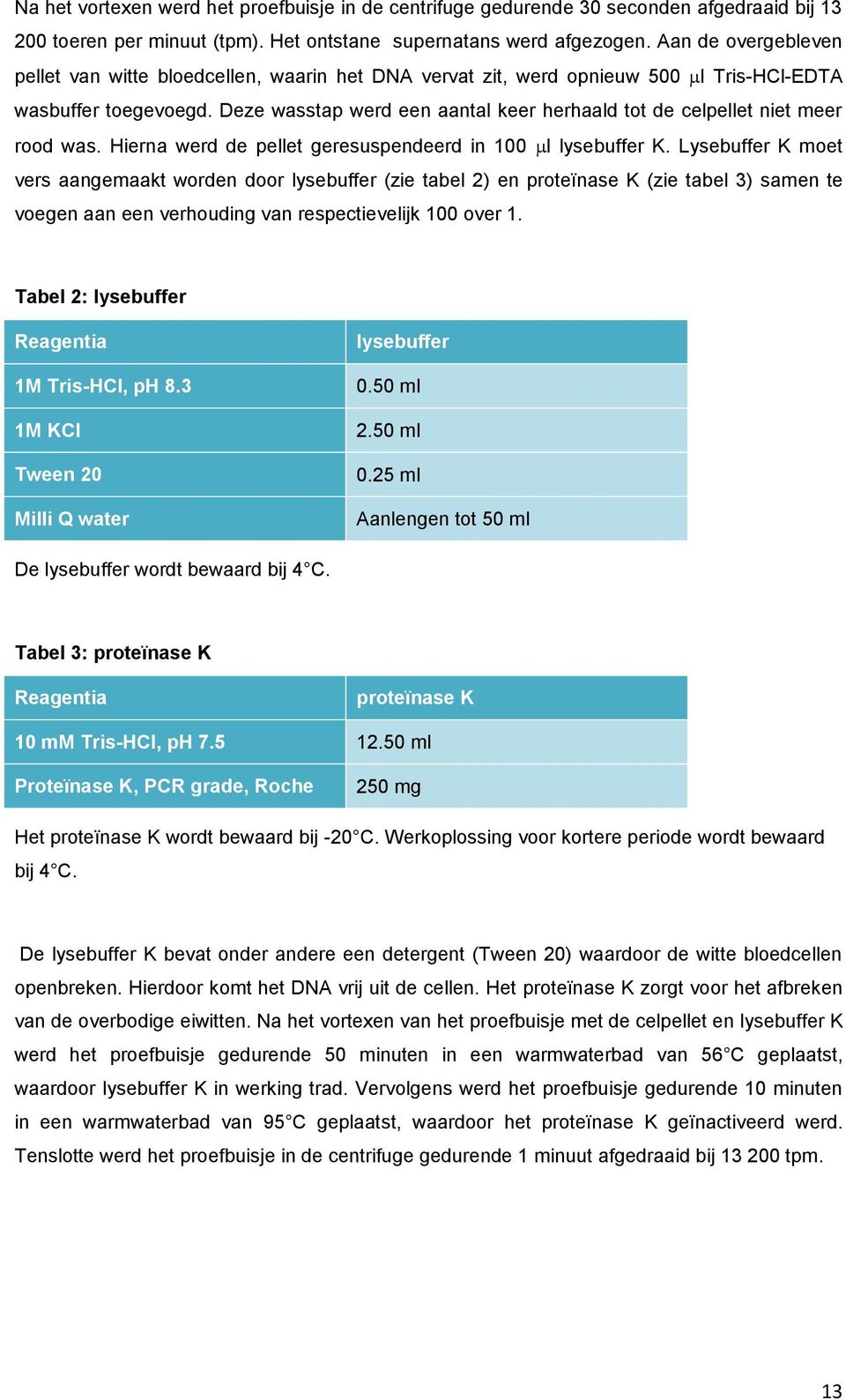 Deze wasstap werd een aantal keer herhaald tot de celpellet niet meer rood was. Hierna werd de pellet geresuspendeerd in 100 l lysebuffer K.