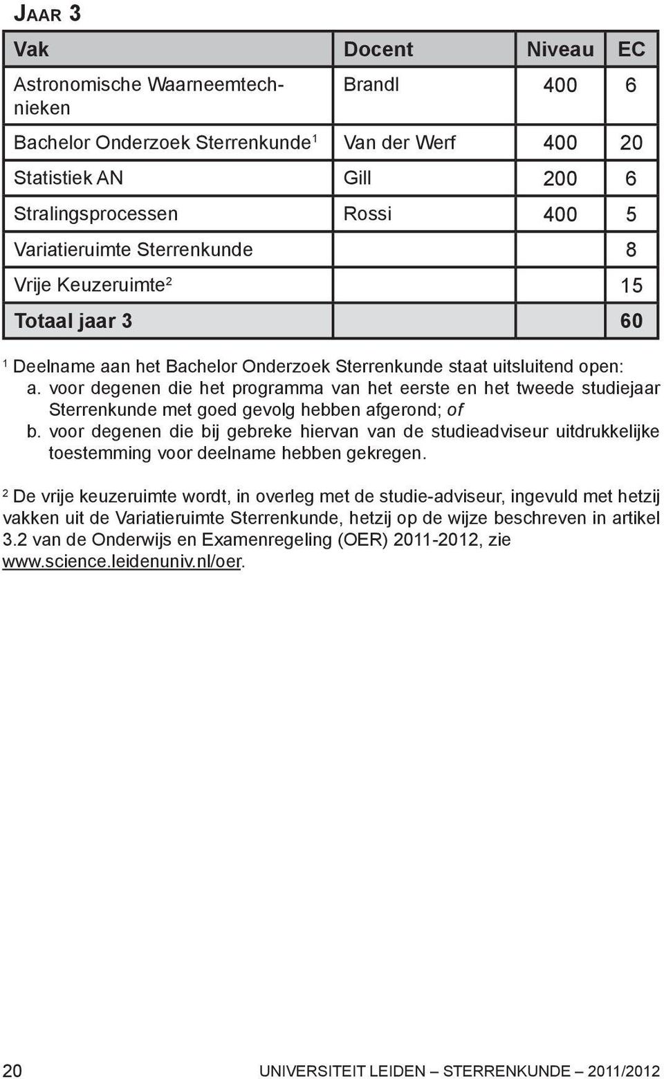 voor degenen die het programma van het eerste en het tweede studiejaar Sterrenkunde met goed gevolg hebben afgerond; of b.