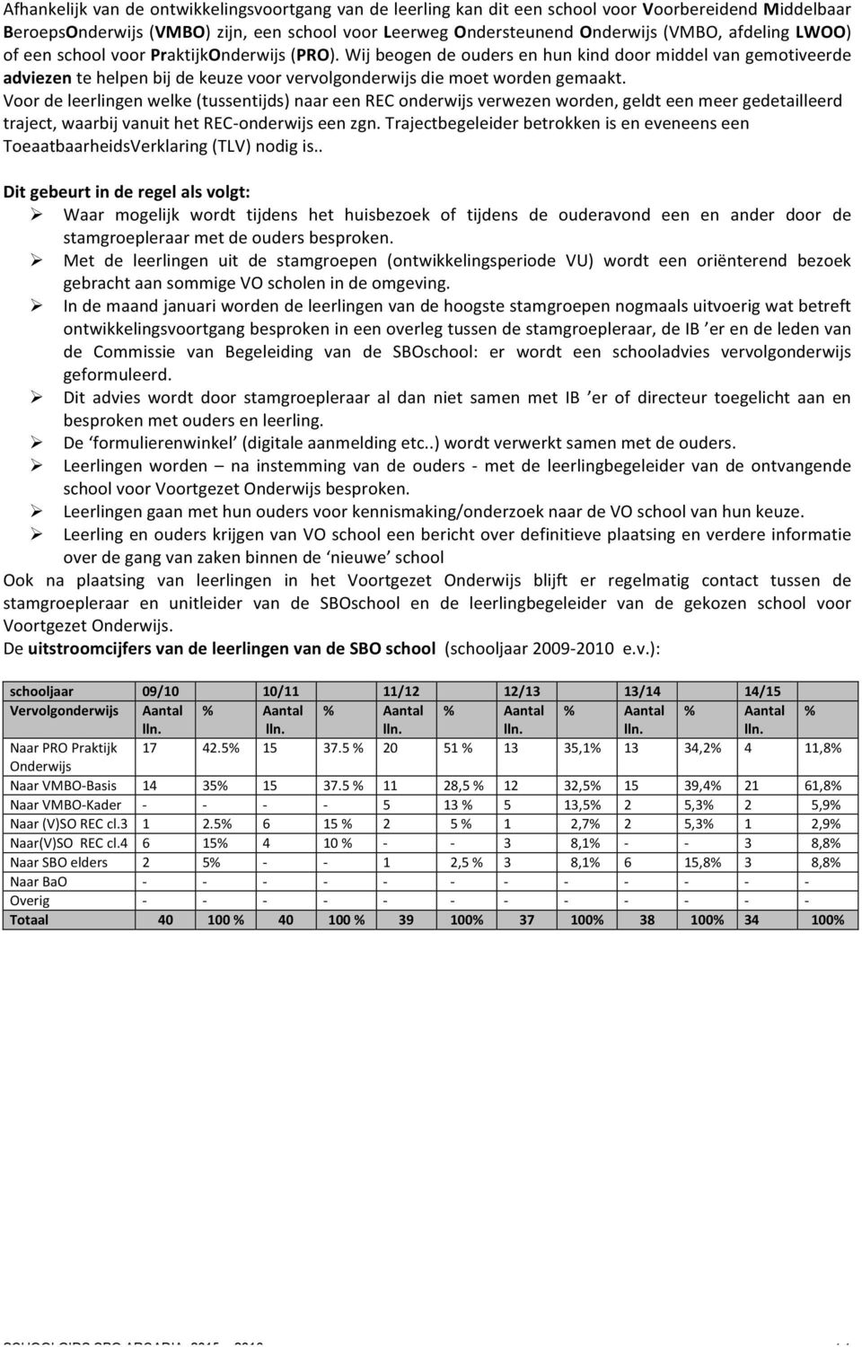 Voor de leerlingen welke (tussentijds) naar een REC onderwijs verwezen worden, geldt een meer gedetailleerd traject, waarbij vanuit het REC- onderwijs een zgn.