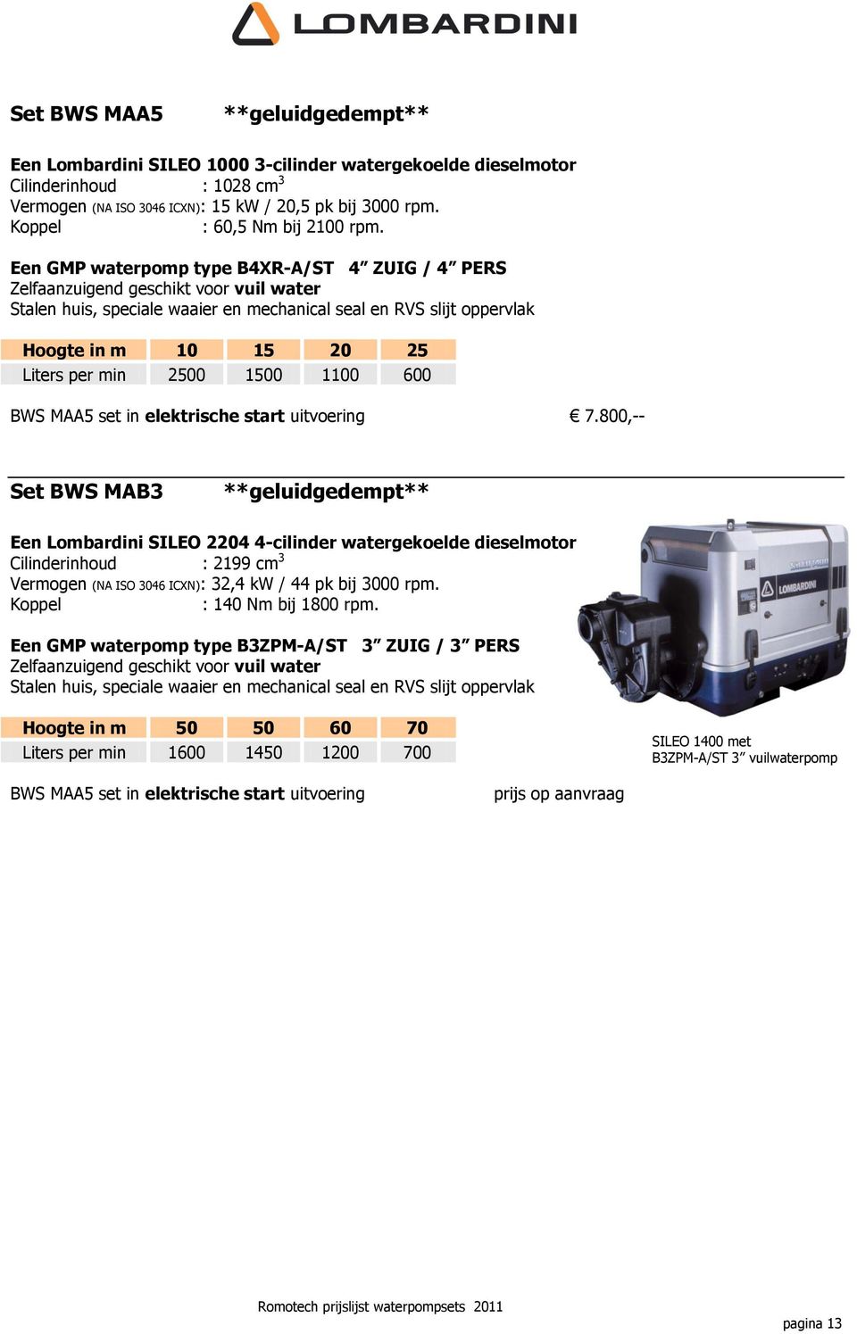 2500 1500 1100 600 BWS MAA5 set in elektrische start uitvoering 7.