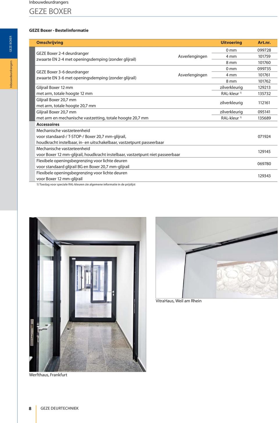 hoogte 12 mm Glijrail Boxer 20,7 mm met arm, totale hoogte 20,7 mm Glijrail Boxer 20,7 mm met arm en mechanische vastzetting, totale hoogte 20,7 mm Accessoires Mechanische vastzeteenheid voor