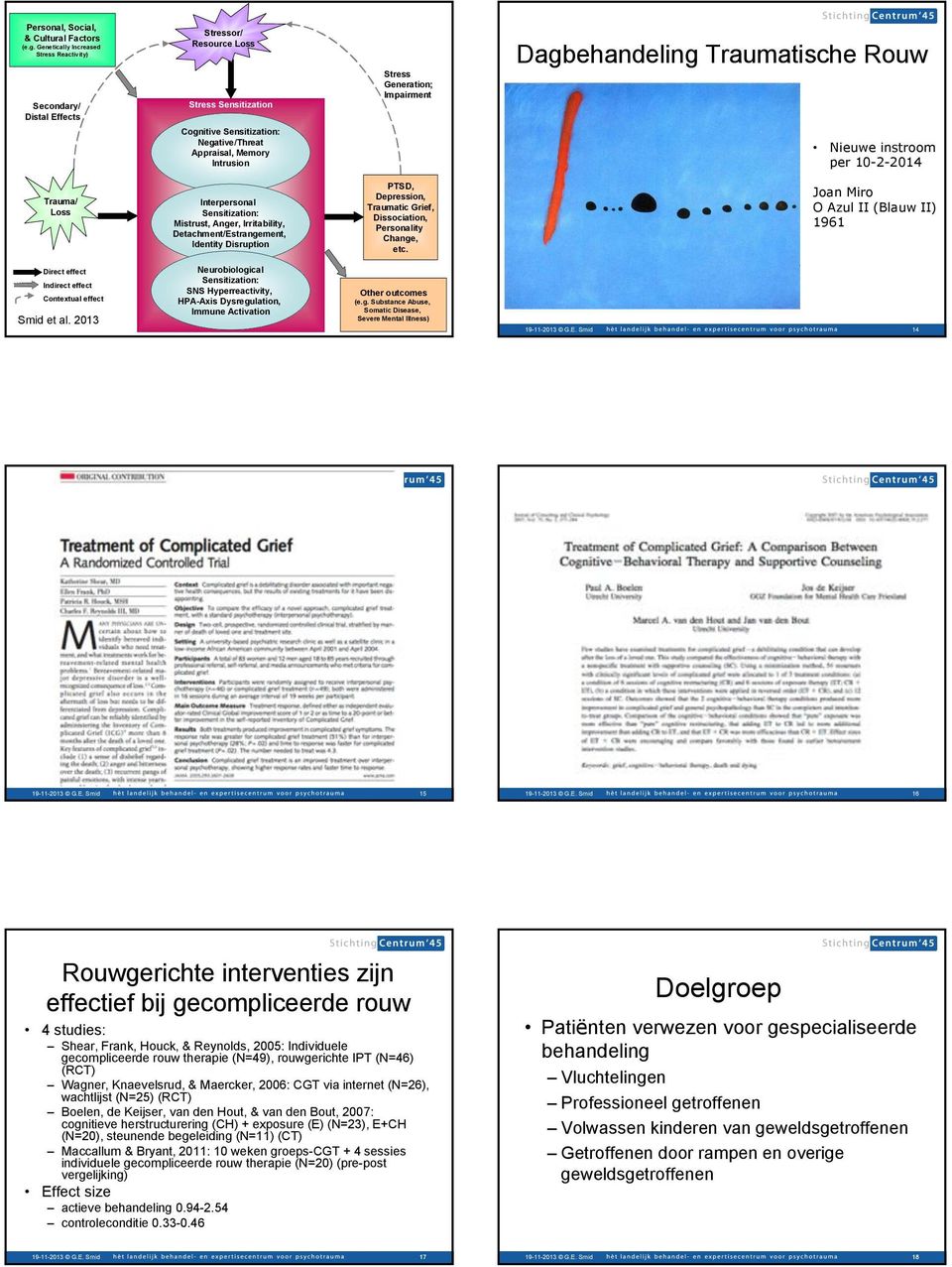 Impairment Dagbehandeling Traumatische Rouw Nieuwe instroom per 10-2-2014 Trauma/ Loss Interpersonal Sensitization: Mistrust, Anger, Irritability, Detachment/Estrangement, Identity Disruption PTSD,