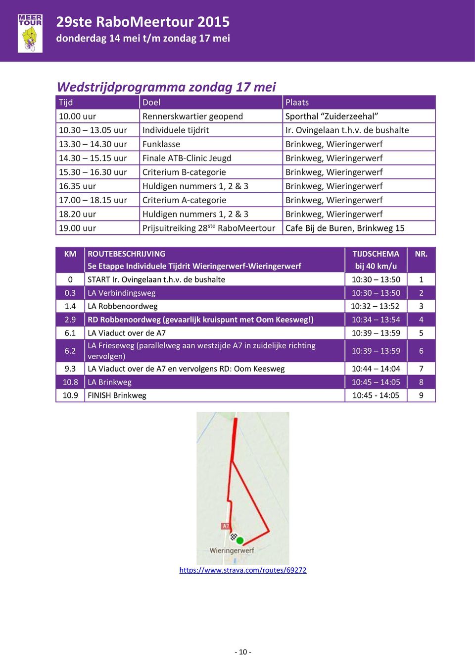 35 uur Huldigen nummers 1, 2 & 3 Brinkweg, Wieringerwerf 17.00 18.15 uur Criterium A-categorie Brinkweg, Wieringerwerf 18.20 uur Huldigen nummers 1, 2 & 3 Brinkweg, Wieringerwerf 19.