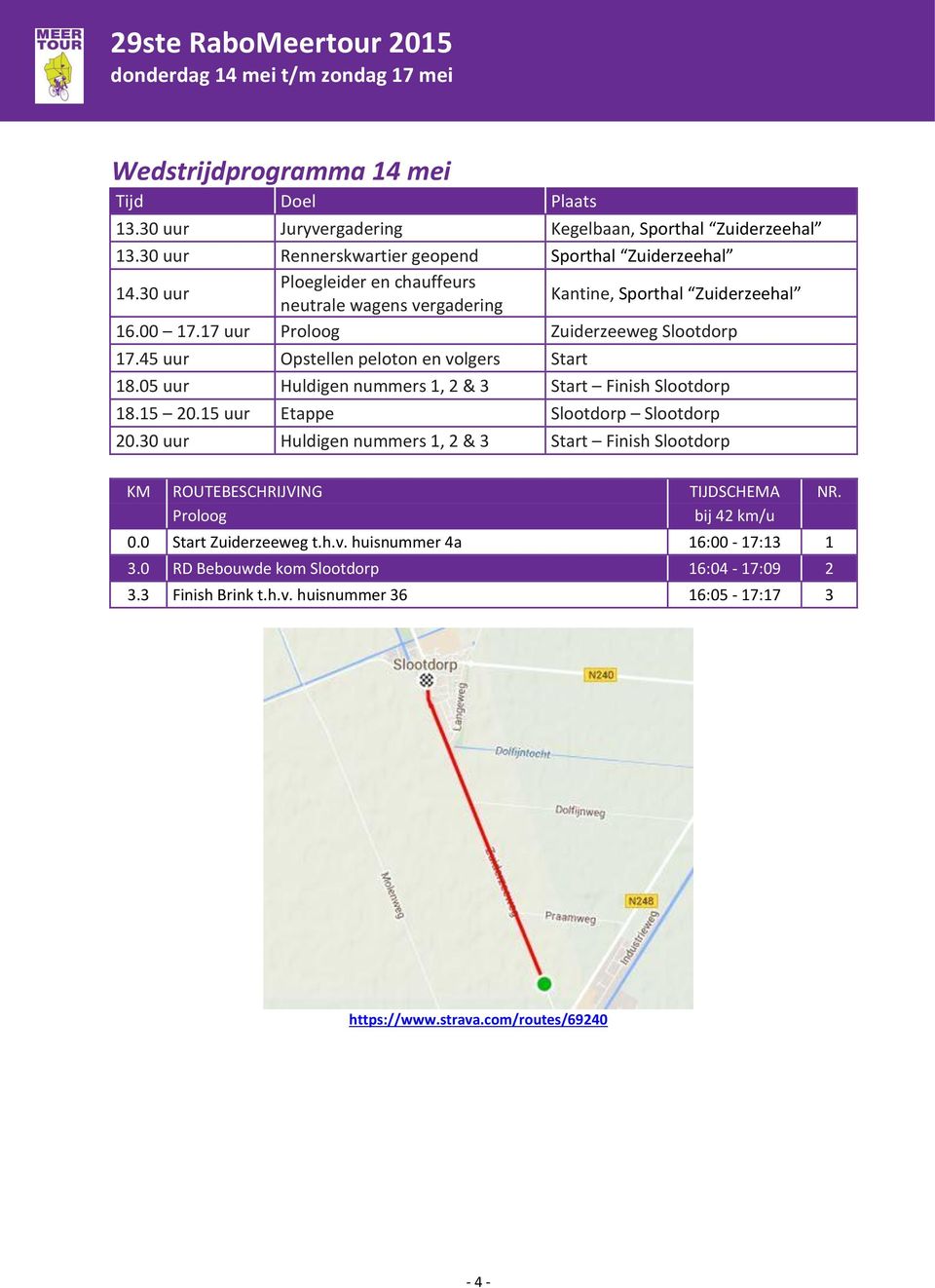 05 uur Huldigen nummers 1, 2 & 3 Start Finish Slootdorp 18.15 20.15 uur Etappe Slootdorp Slootdorp 20.