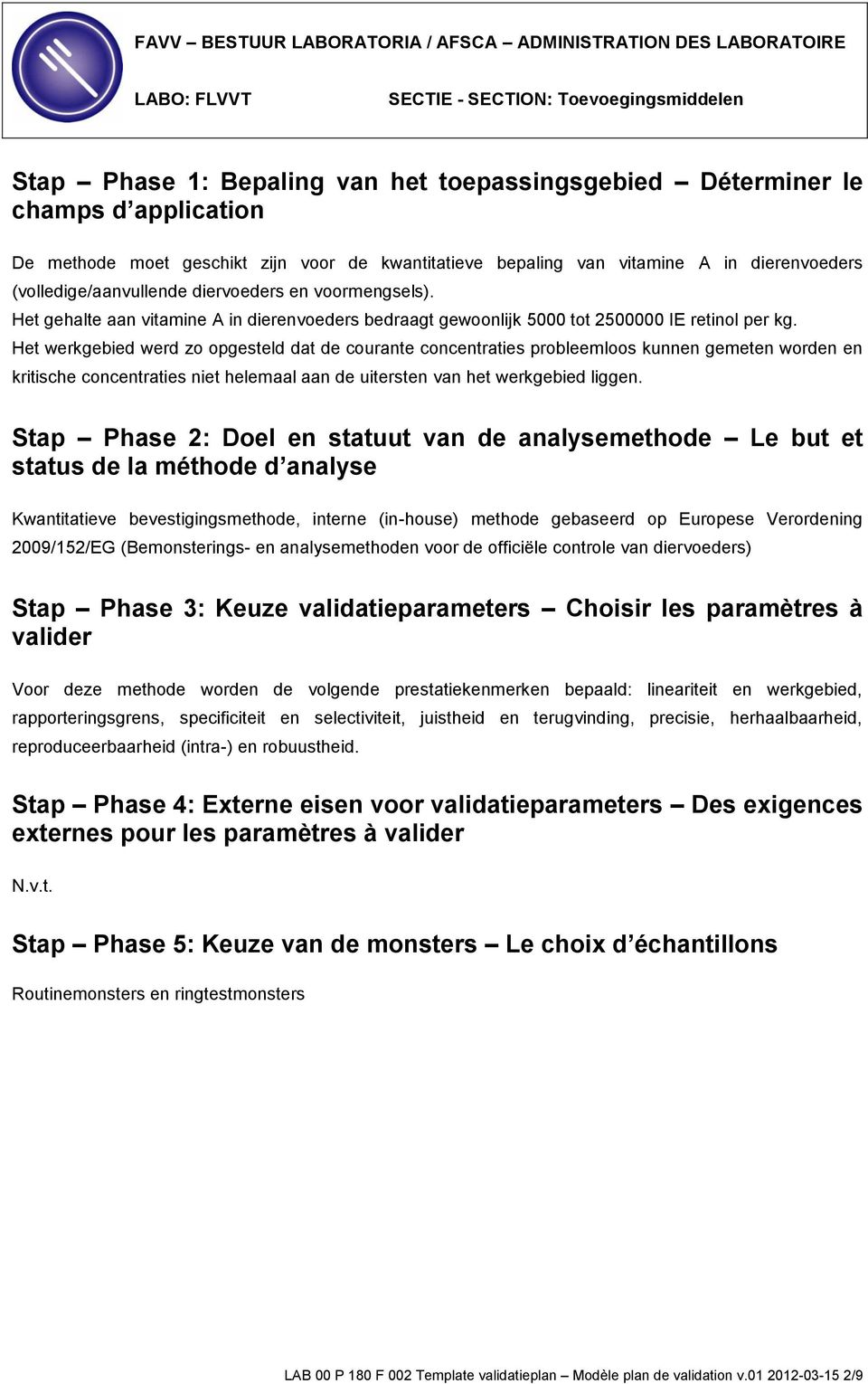 Het werkgebied werd zo opgesteld dat de courante concentraties probleemloos kunnen gemeten worden en kritische concentraties niet helemaal aan de uitersten van het werkgebied liggen.