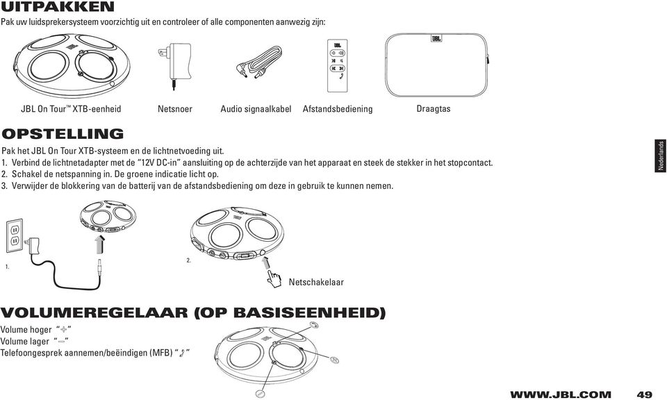 Verbind de lichtnetadapter met de 12V DC-in aansluiting op de achterzijde van het apparaat en steek de stekker in het stopcontact. 2. Schakel de netspanning in.