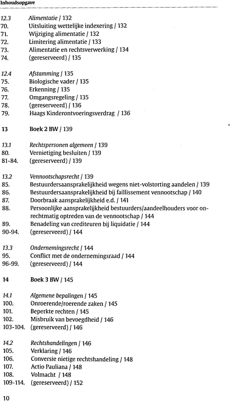 1 Rechtspersonen algemeen /139 80. Vernietiging besluiten /139 81-84. (gereserveerd) /139 13.2 Vennootschapsrecht /139 85. Bestuurdersaansprakelijkheid wegens niet-volstorting aandelen /139 86.