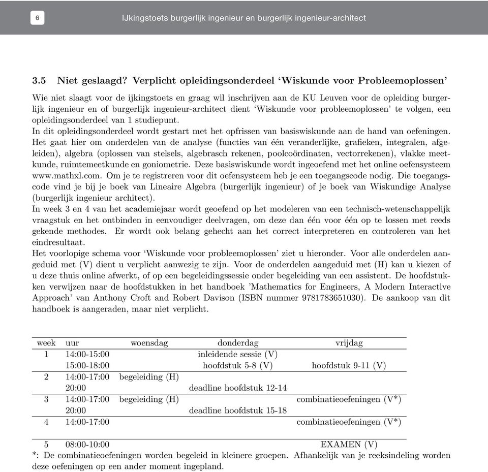 ingenieur-architect dient Wiskunde voor probleemoplossen te volgen, een opleidingsonderdeel van studiepunt.