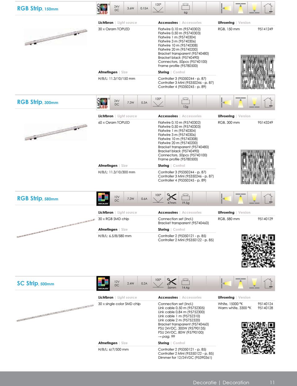 transparent (95740480) Bracket black (95740490) Connectors, 50pcs (95740100) Frame profile (95780500) RGB, 150 mm 95141249 H/B/L: 11.3/10/150 mm Controller 3 (95350244 - p.