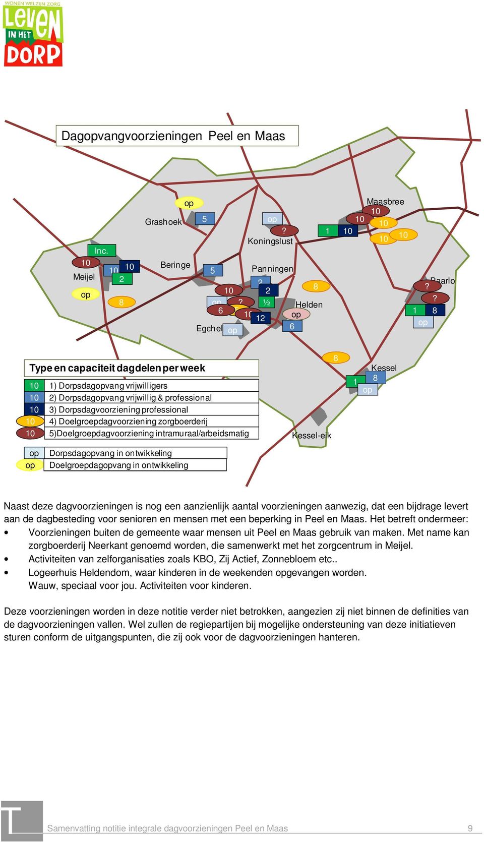 zorgboerderij 10 5)Doelgroepdagvoorziening intramuraal/arbeidsmatig Kessel-eik 8 1 Kessel 8 Dorpsdagvang in ontwikkeling Doelgroepdagvang in ontwikkeling Naast deze dagvoorzieningen is nog een