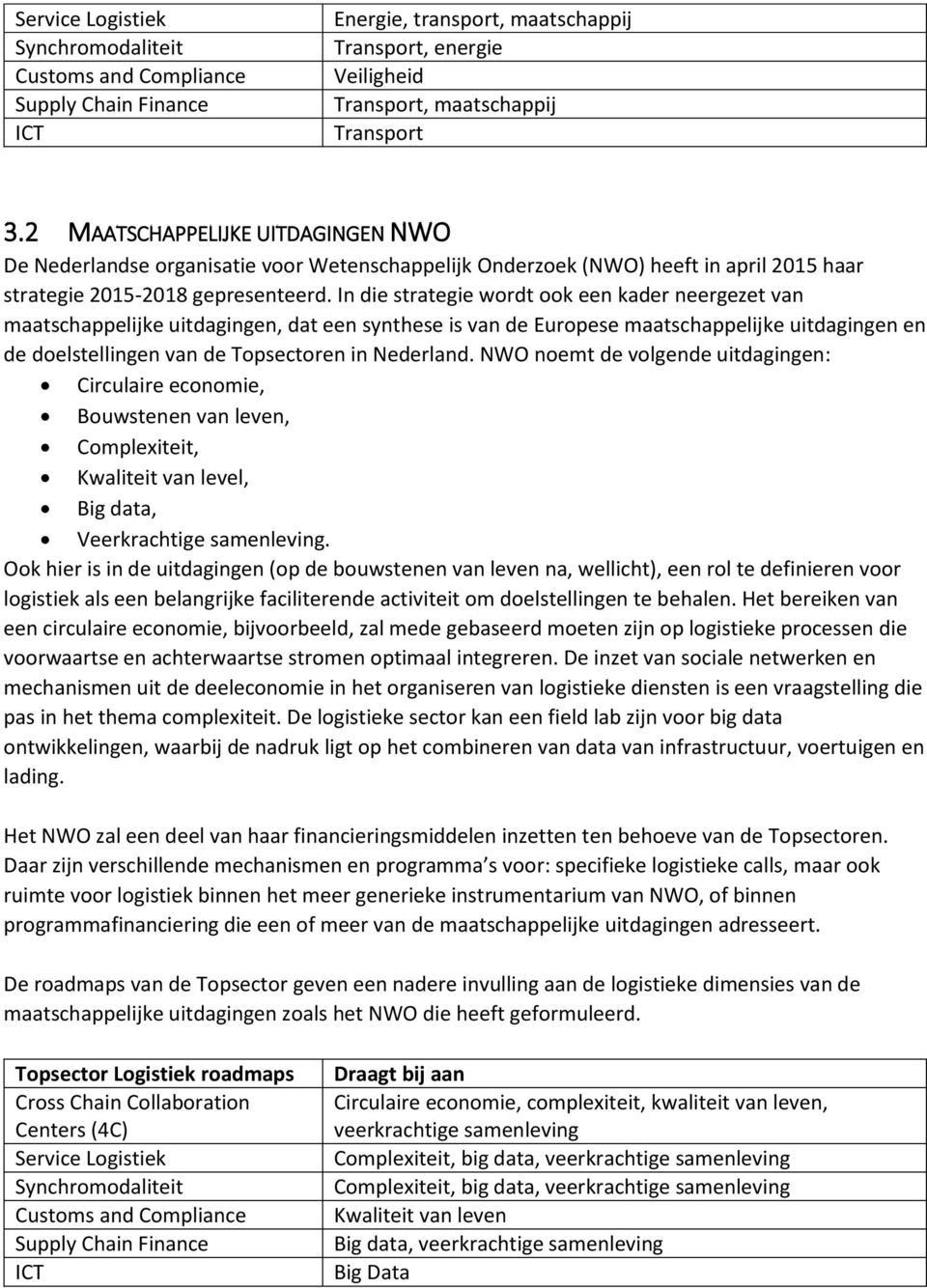 In die strategie wordt ook een kader neergezet van maatschappelijke uitdagingen, dat een synthese is van de Europese maatschappelijke uitdagingen en de doelstellingen van de Topsectoren in Nederland.