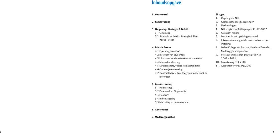 7 Contractactiviteiten, toegepast onderzoek en lectoraten Bijlagen: 1. Organogram NHL 2. Gemeenschappelijke regelingen 3. Deelnemingen 4. NHL-register opleidingen per 31-12-2007 5. Overzicht majors 6.