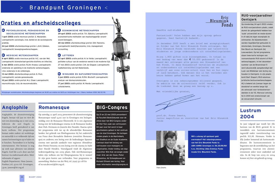 C. van der Mei. 22 april 2003: oratie prof.dr. H. te Velde. Leeropdracht: Leeropdracht: biomateriaal-gerichte biofilms en infecties. 6 mei 2003: oratie prof.dr. F.G.M. Kroese.