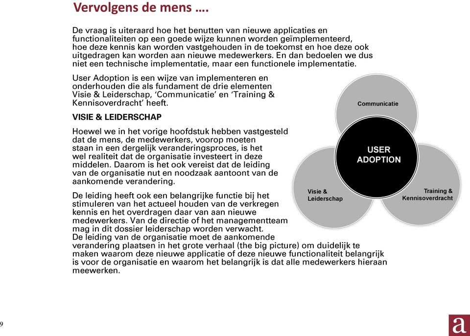 ook uitgedragen kan worden aan nieuwe medewerkers. En dan bedoelen we dus niet een technische implementatie, maar een functionele implementatie.