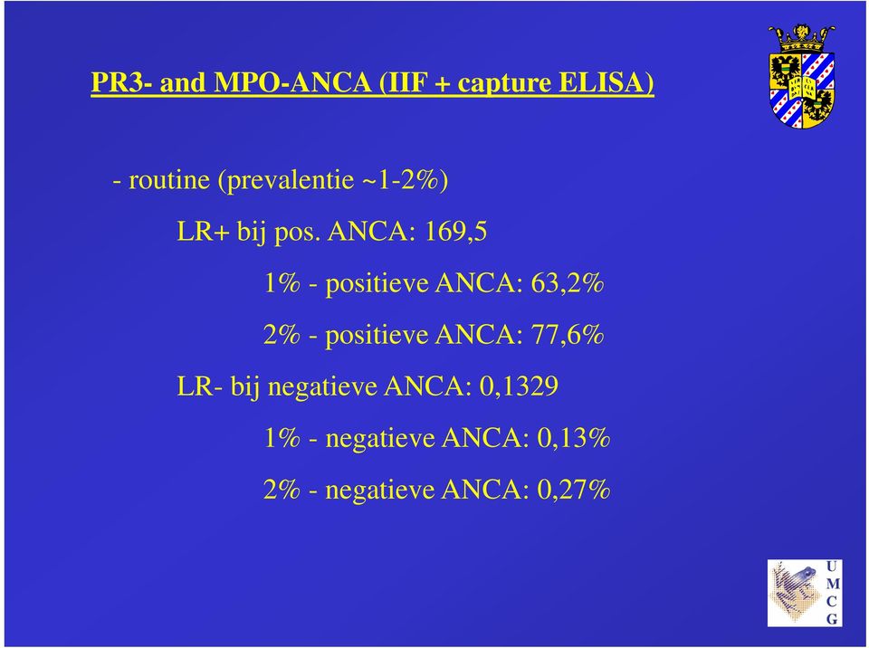 ANCA: 169,5 1% - positieve ANCA: 63,2% 2% - positieve ii