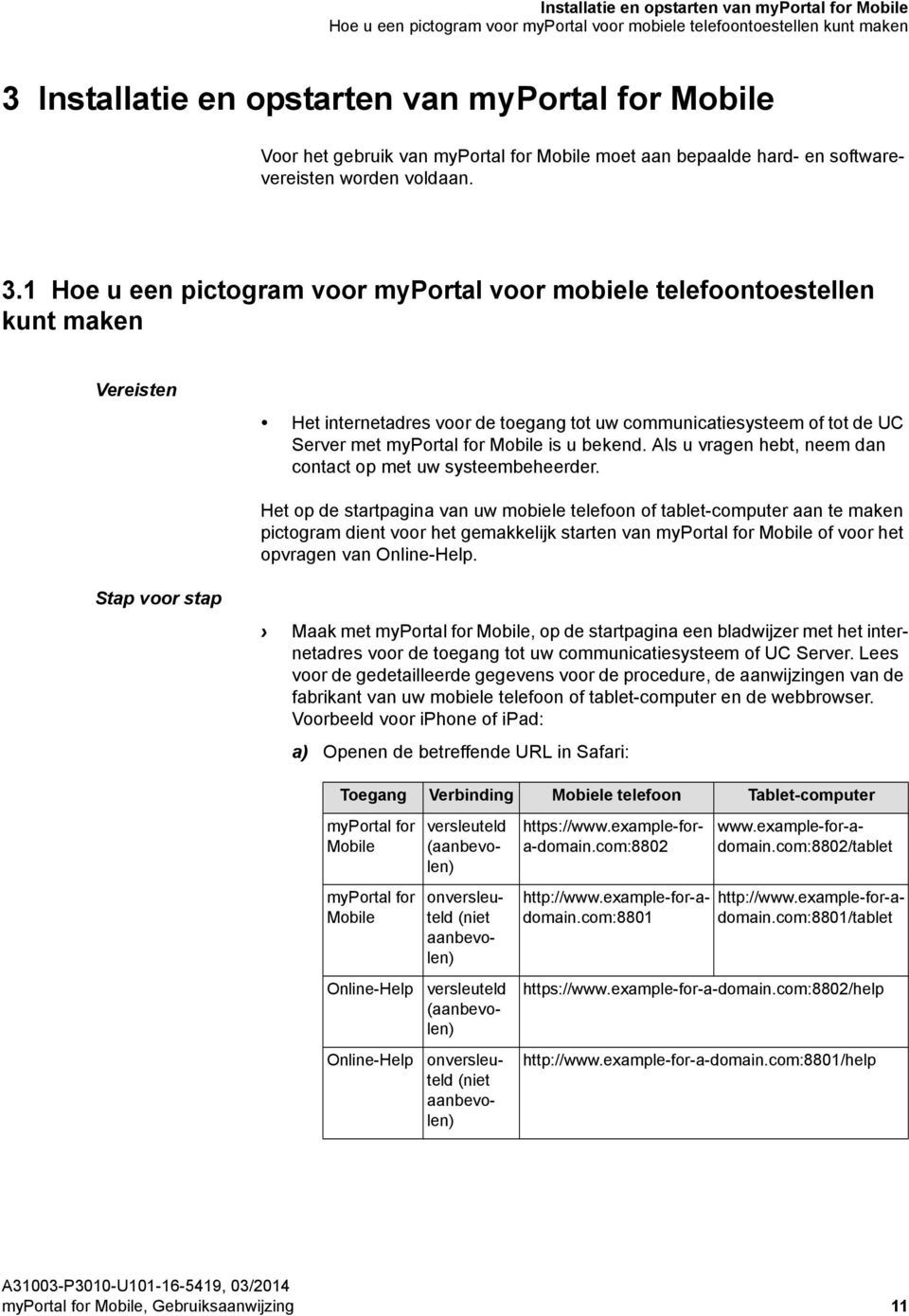 1 Hoe u een pictogram voor myportal voor mobiele telefoontoestellen kunt maken Vereisten Het internetadres voor de toegang tot uw communicatiesysteem of tot de UC Server met myportal for Mobile is u