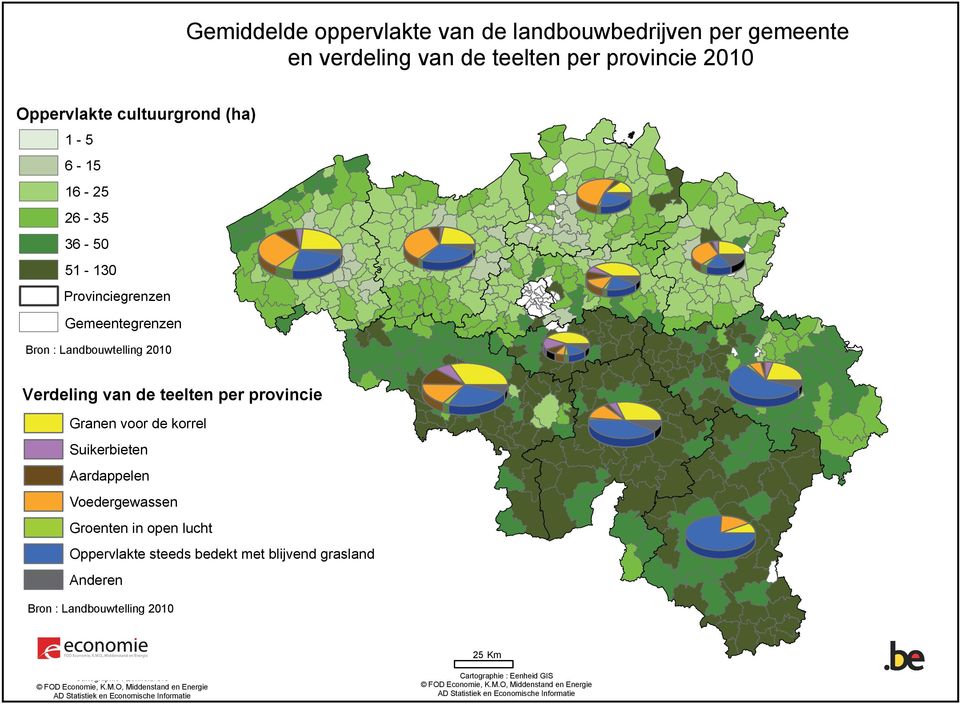 Voedergewassen Groenten in open lucht Oppervlakte steeds bedekt met blijvend grasland Anderen Bron : Landbouwtelling 2010 25 Km Cartographie : Eenheid GIS FOD