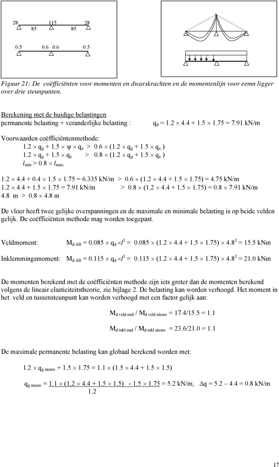 2 q g + 1.5 q e > 0.8 (1.2 q g + 1.5 q e ) l min > 0.8 l max 1.2 4.4 + 0.4 1.5 1.75 = 6.335 kn/m > 0.6 (1.2 4.4 + 1.5 1.75) = 4.75 kn/m 1.2 4.4 + 1.5 1.75 = 7.91 kn/m > 0.8 (1.2 4.4 + 1.5 1.75) = 0.