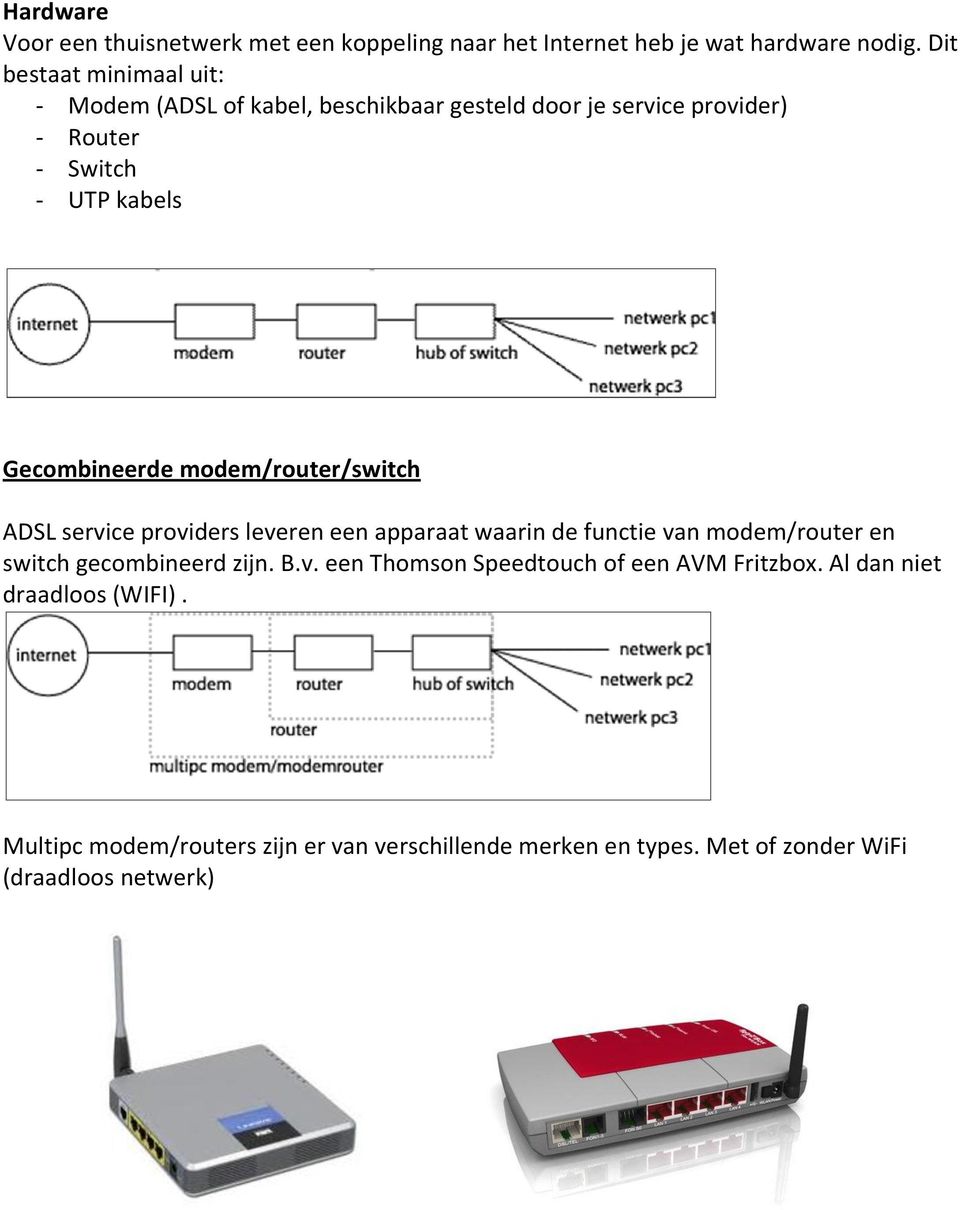 Gecombineerde modem/router/switch ADSL service providers leveren een apparaat waarin de functie van modem/router en switch gecombineerd