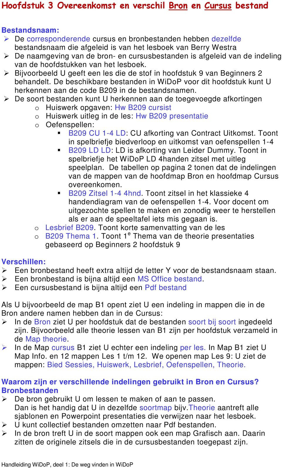 De beschikbare bestanden in WiDoP voor dit hoofdstuk kunt U herkennen aan de code B209 in de bestandsnamen.