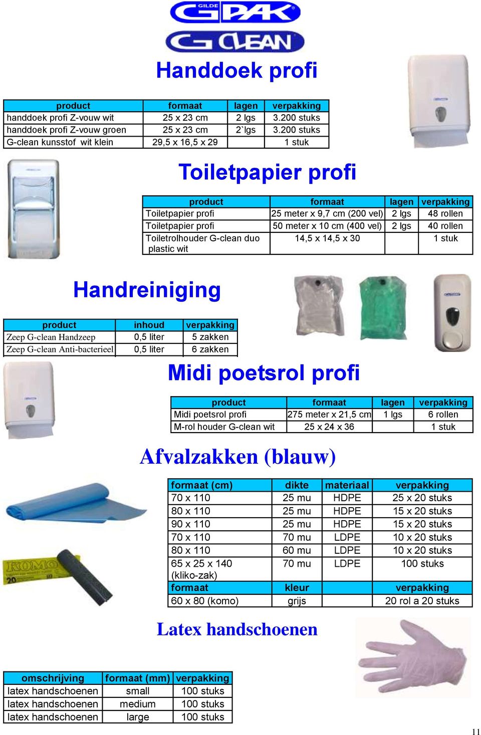 meter x 10 cm (400 vel) 2 lgs 40 rollen Toiletrolhouder G-clean duo plastic wit 14,5 x 14,5 x 30 1 stuk Handreiniging product inhoud verpakking Zeep G-clean Handzeep 0,5 liter 5 zakken Zeep G-clean