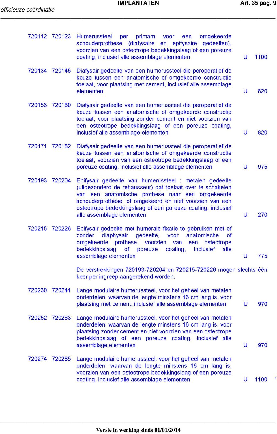 assemblage elementen U 1100 720134 720145 Diafysair gedeelte van een humerussteel die peroperatief de keuze tussen een anatomische of omgekeerde constructie toelaat, voor plaatsing met cement,