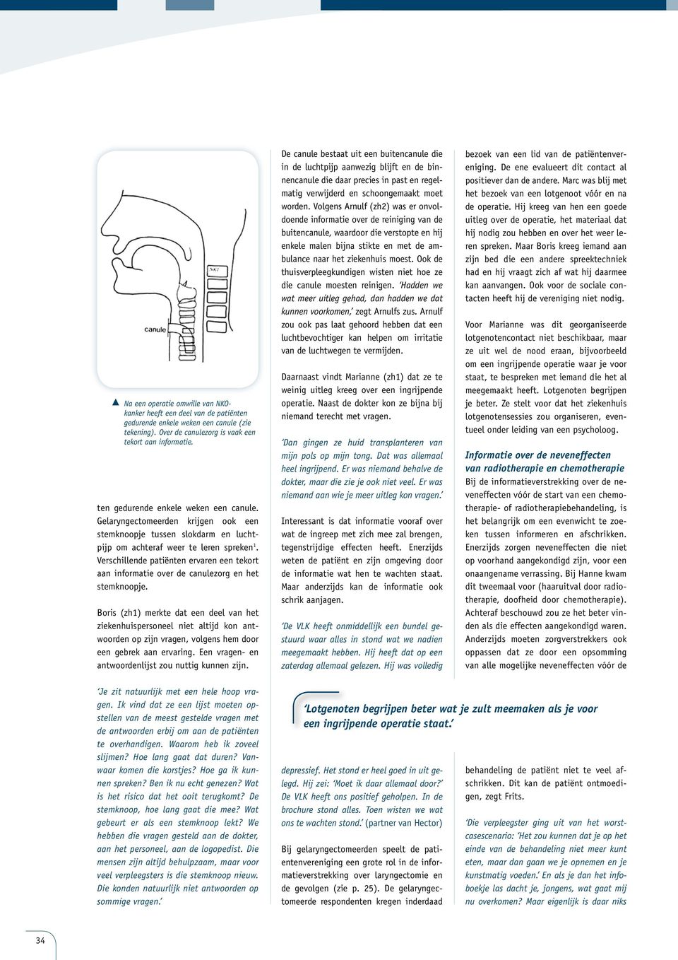 Verschillende patiënten ervaren een tekort aan informatie over de canulezorg en het stemknoopje.