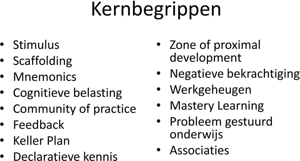 Declaratieve kennis Zone of proximal development Negatieve