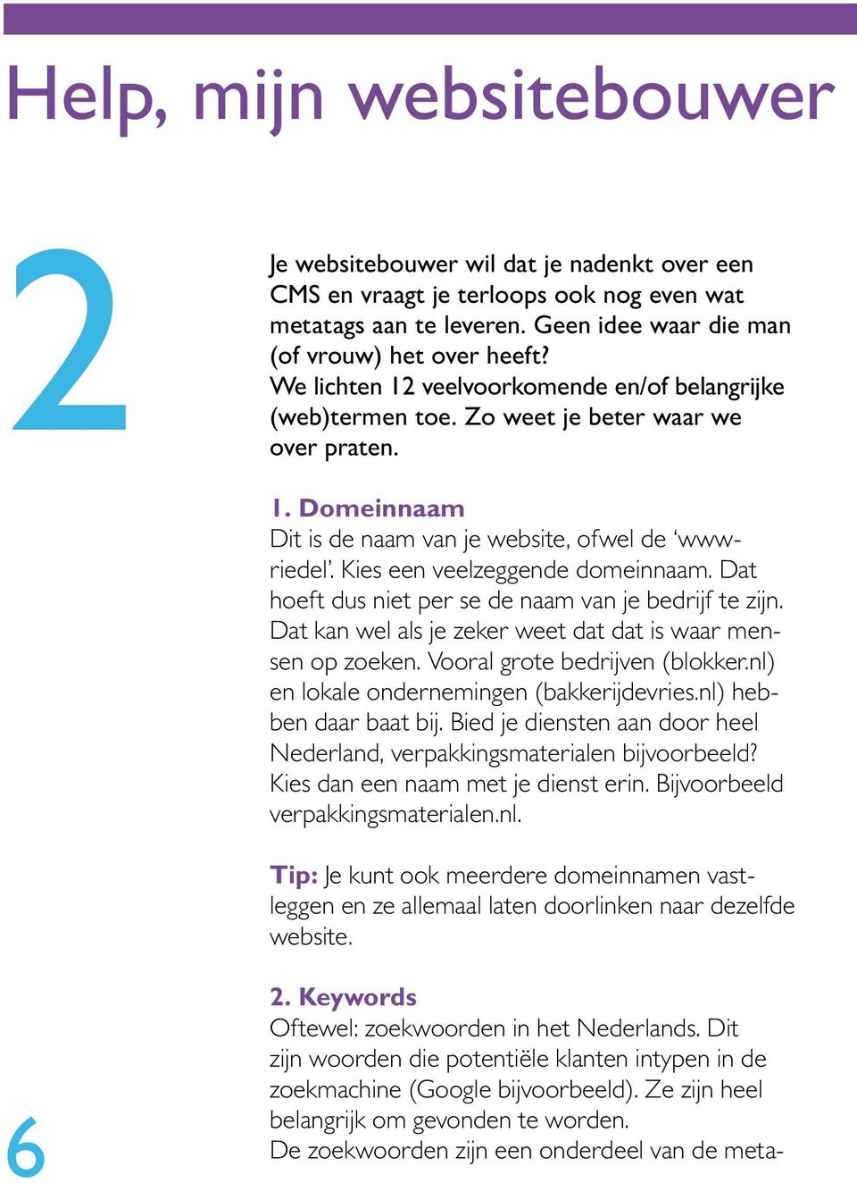 Kies een veelzeggende domeinnaam. Dat hoeft dus niet per se de naam van je bedrijf te zijn. Dat kan wel als je zeker weet dat dat is waar mensen op zoeken. Vooral grote bedrijven (blokker.