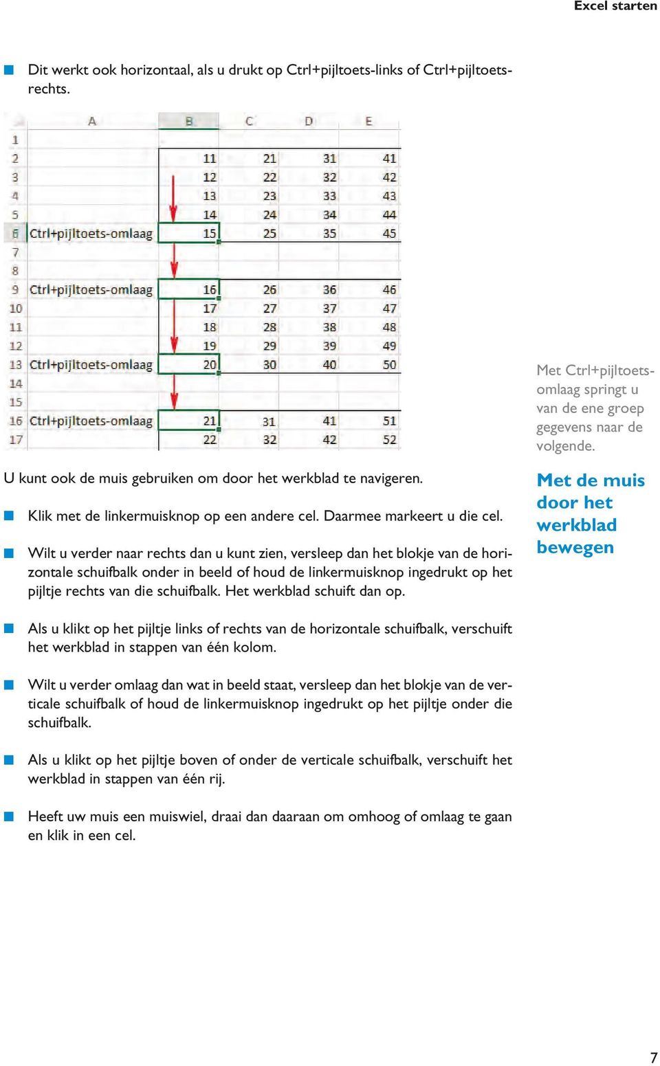 Wilt u verder naar rechts dan u kunt zien, versleep dan het blokje van de horizontale schuifbalk onder in beeld of houd de linkermuisknop ingedrukt op het pijltje rechts van die schuifbalk.