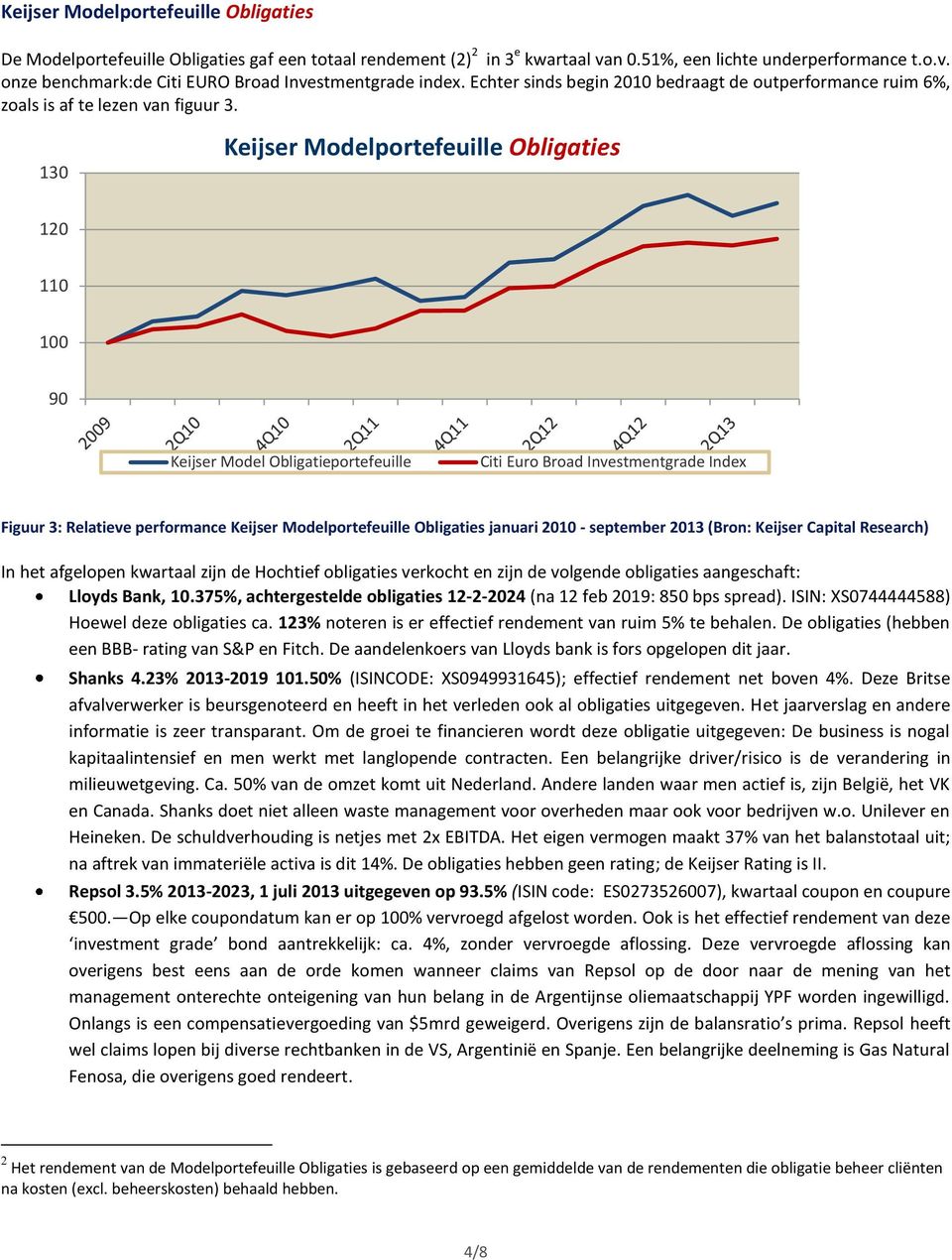 130 Keijser Modelportefeuille Obligaties 120 110 100 90 Keijser Model Obligatieportefeuille Citi Euro Broad Investmentgrade Index Figuur 3: Relatieve performance Keijser Modelportefeuille Obligaties