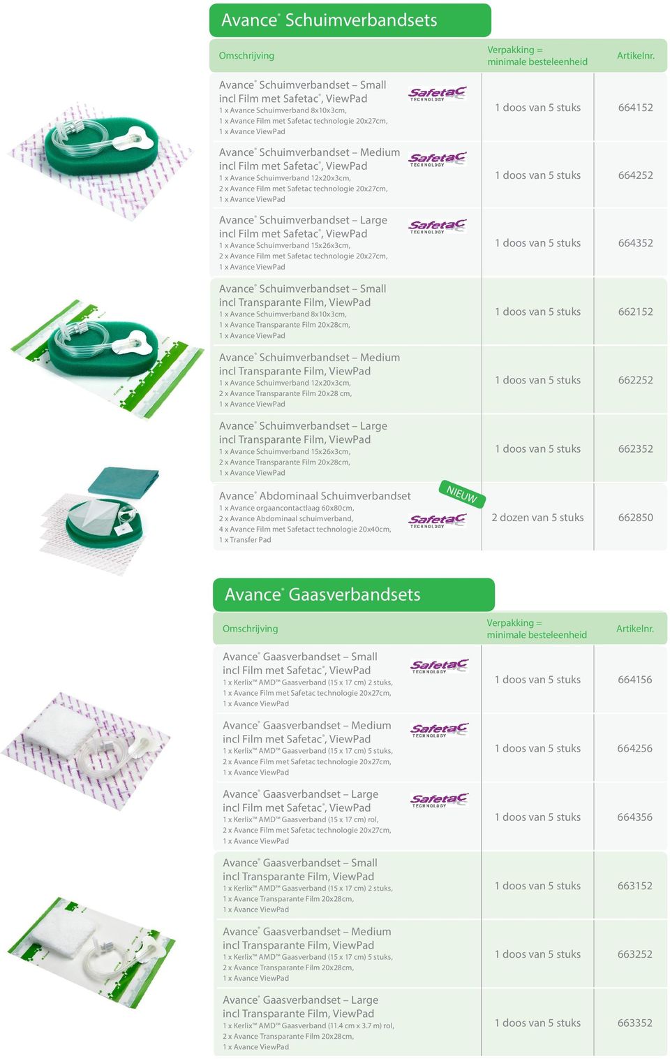 met Safetac technologie 20x27cm, Avance Schuimverbandset Large 1 x Avance Schuimverband 15x26x3cm, 2 x Avance Film met Safetac technologie 20x27cm, Avance Schuimverbandset Small 1 x Avance