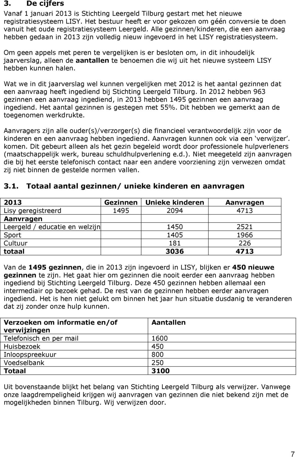 Alle gezinnen/kinderen, die een aanvraag hebben gedaan in 2013 zijn volledig nieuw ingevoerd in het LISY registratiesysteem.