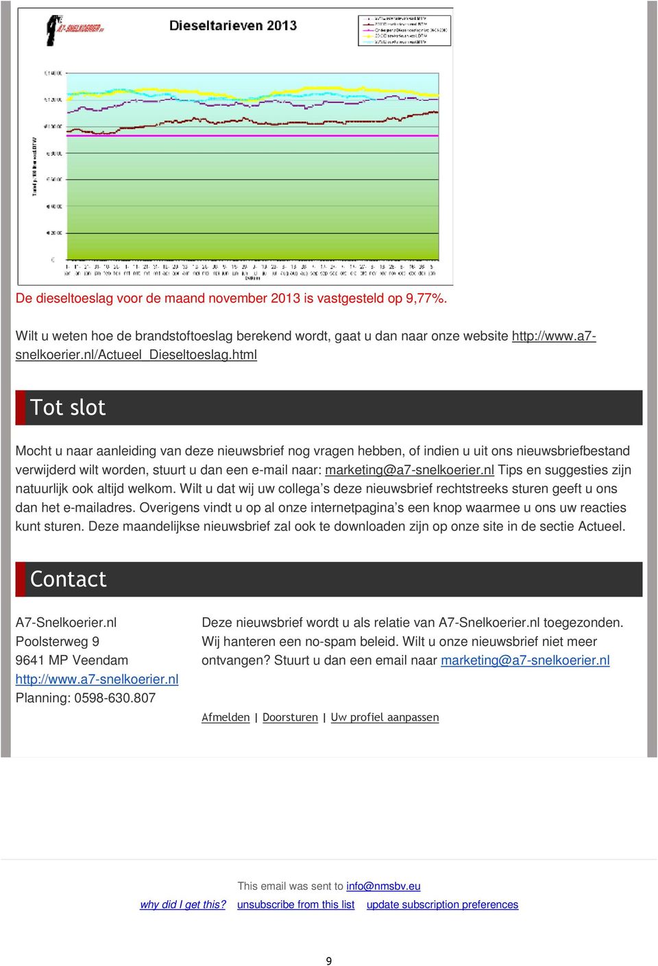 html Tot slot Mocht u naar aanleiding van deze nieuwsbrief nog vragen hebben, of indien u uit ons nieuwsbriefbestand verwijderd wilt worden, stuurt u dan een e-mail naar: marketing@a7-snelkoerier.